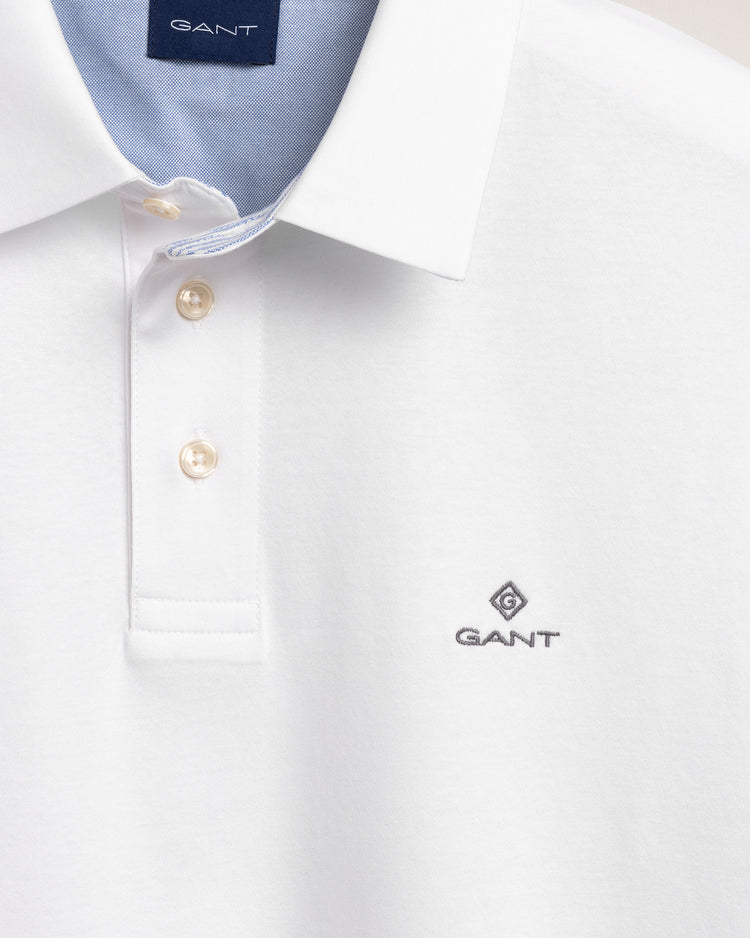 Bawełniana koszulka polo męska z krótkim rękawem slim fit biała