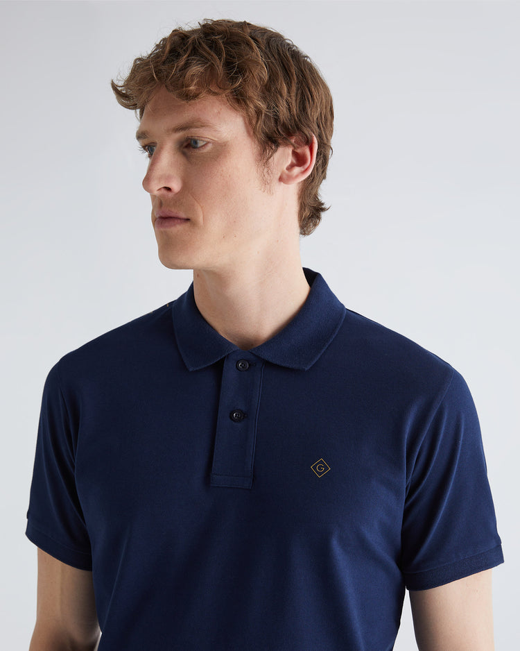 Koszulka polo męska z krótkim rękawem regular fit granatowa