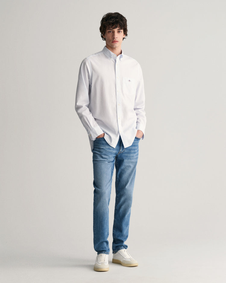 Koszula męska w paski z długim rękawem regular fit niebieska