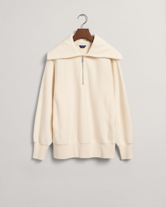 Bawełniana bluza damska z zamkiem do połowy relaxed fit beżowa