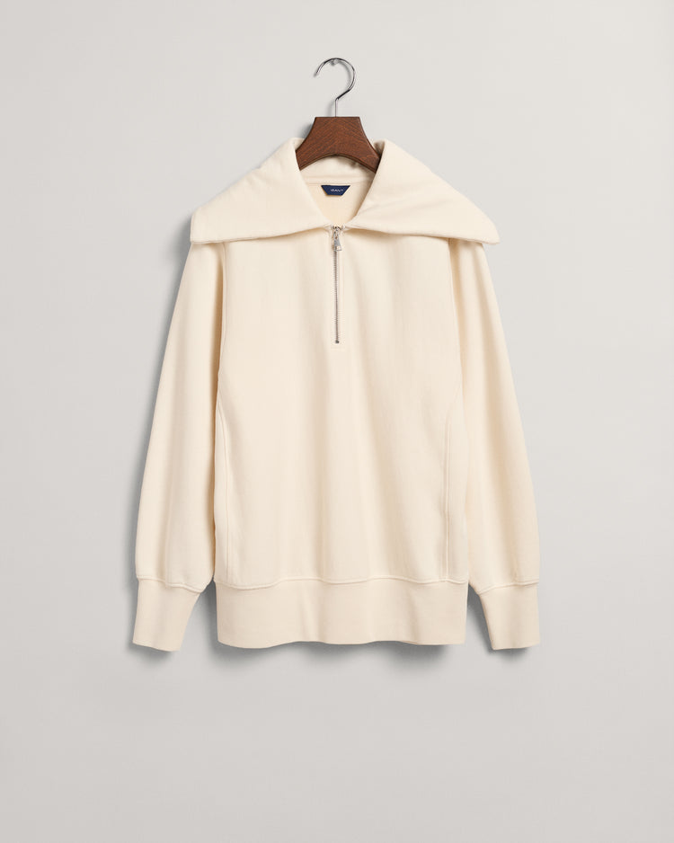 Bawełniana bluza damska z zamkiem do połowy relaxed fit beżowa