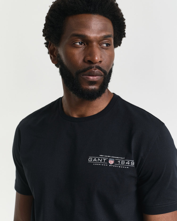 T-shirt męski z nadrukiem z okrągłym kołnierzykiem regular fit czarny