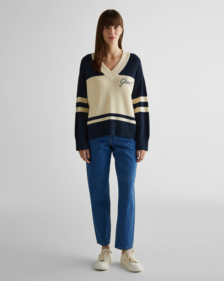 Sweter z bawełny Varsity, z dekoltem w serek