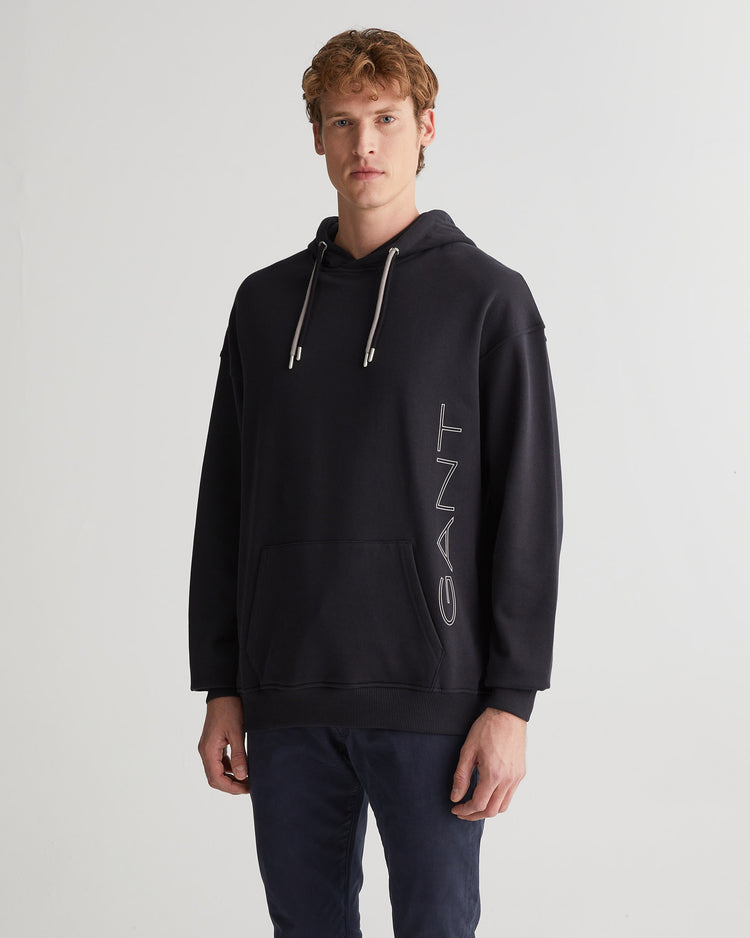 Bawełniana bluza męska z nadrukiem z kapturem regular fit czarna