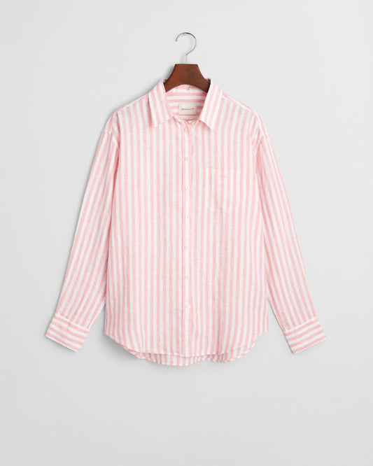 Koszula damska w paski z długim rękawem relaxed fit różowa