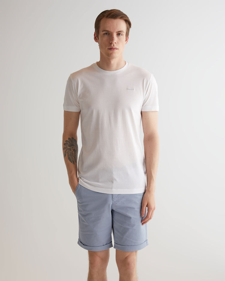 T-shirt męski z nadrukiem okrągły kołnierzyk slim fit biały