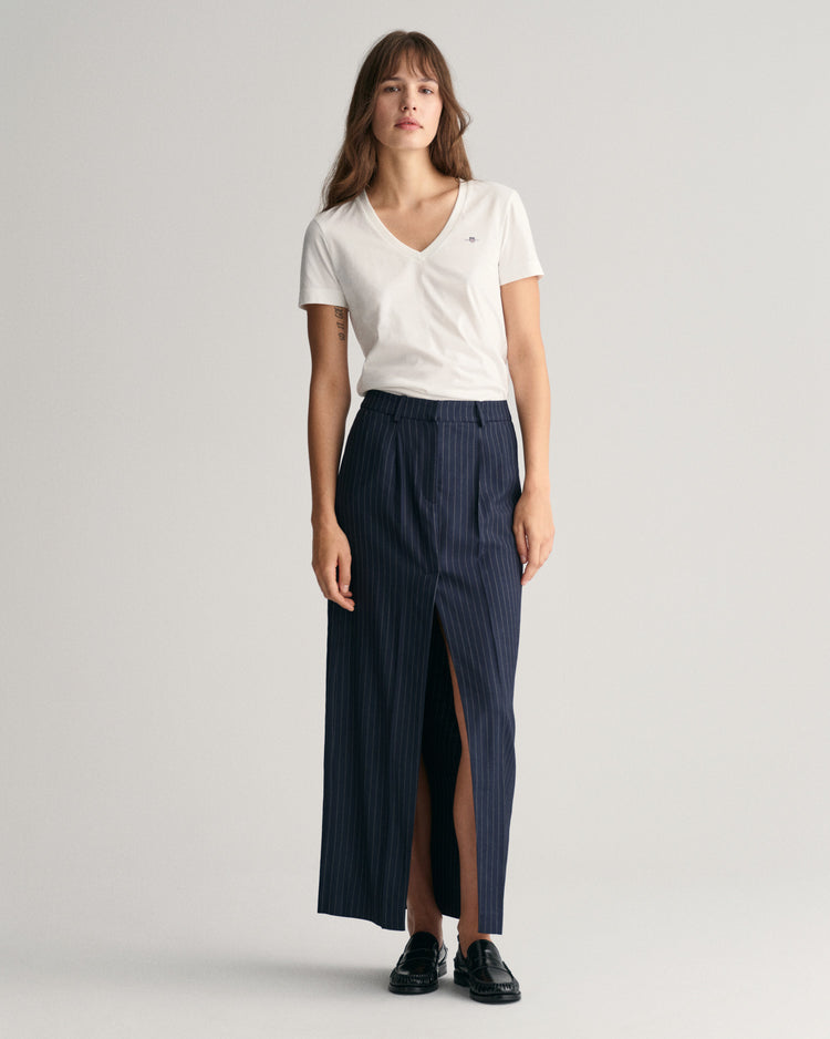 Bawełniana koszulka damska z dekoltem V regular fit biała