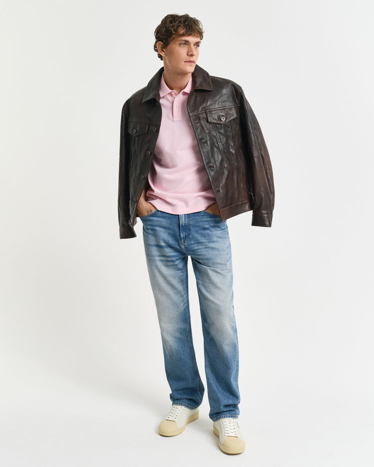 Polo męskie z krótkim rękawem regular fit różowe