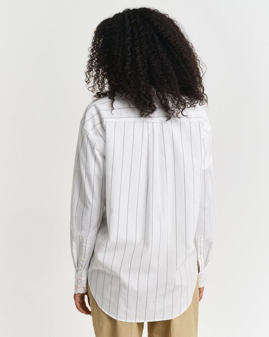 Koszula damska w paski z długim rękawem relaxed fit biała