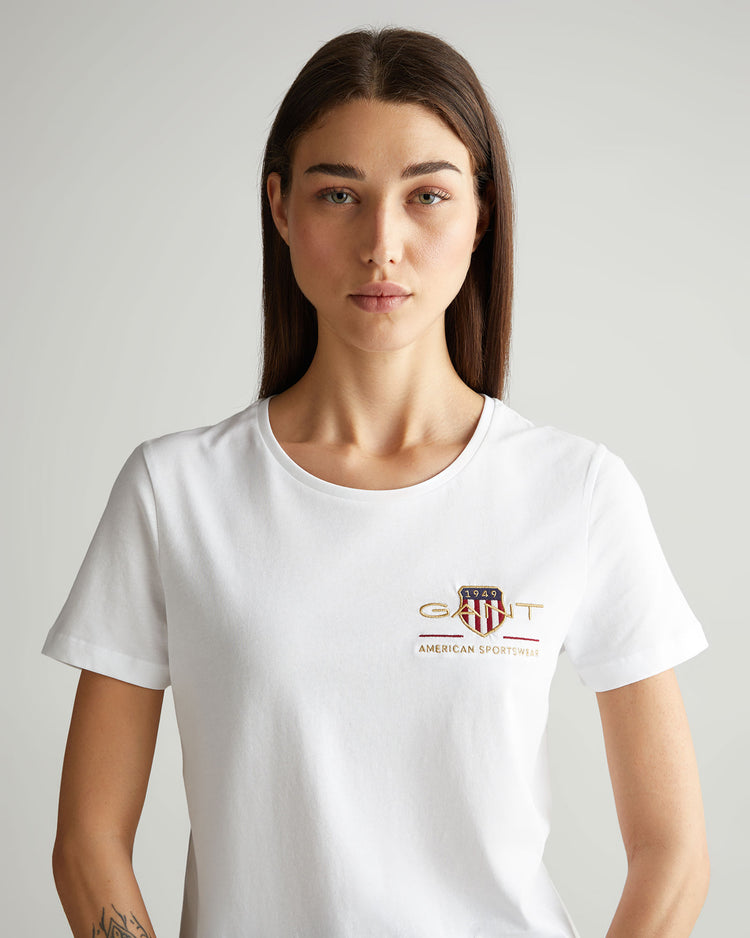 Bawełniana koszulka damska z nadrukiem okrągły kołnierzyk regular fit