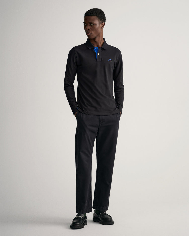 Koszulka polo męska z długim rękawem regular fit czarna