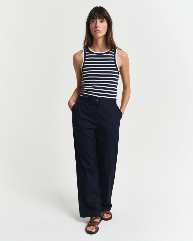 Koszulka damska w paski bez rękawów z okrągłym kołnierzykiem regular fit