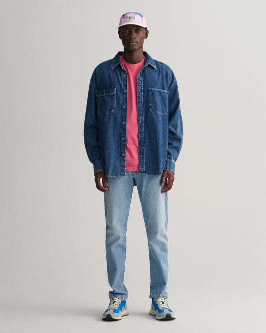 Bawełniany t-shirt męski z okrągłym kołnierzykiem relaxed fit różowy