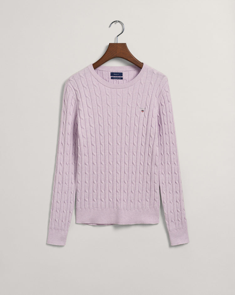 Sweter z elastycznej bawełny o splocie warkoczowym z okrągłym dekoltem