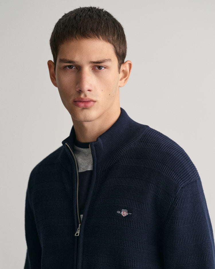 Bawełniany teksturowany kardigan w paski z zamkiem błyskawicznym