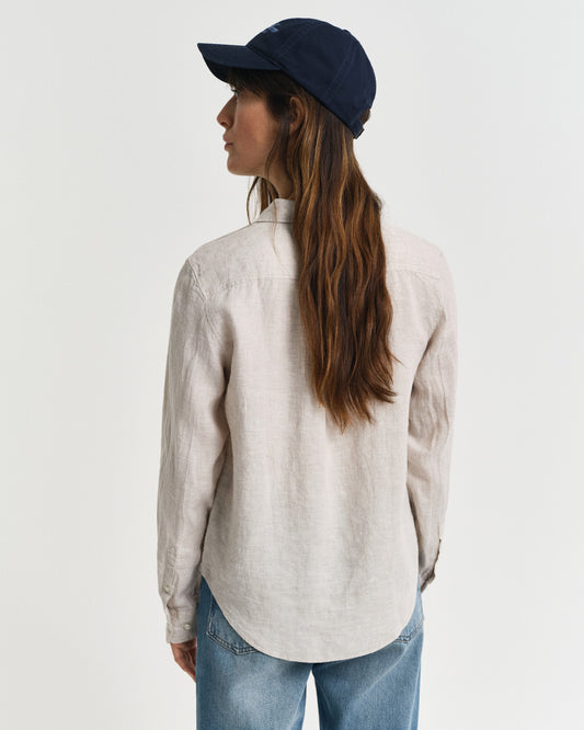 Koszula damska z długim rękawen regular fit beżowa