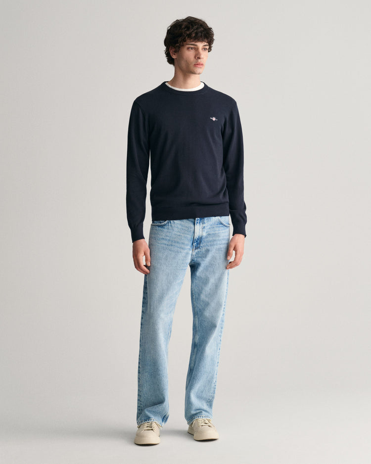 Sweter męski z okrągłym dekoltem regular fit granatowy