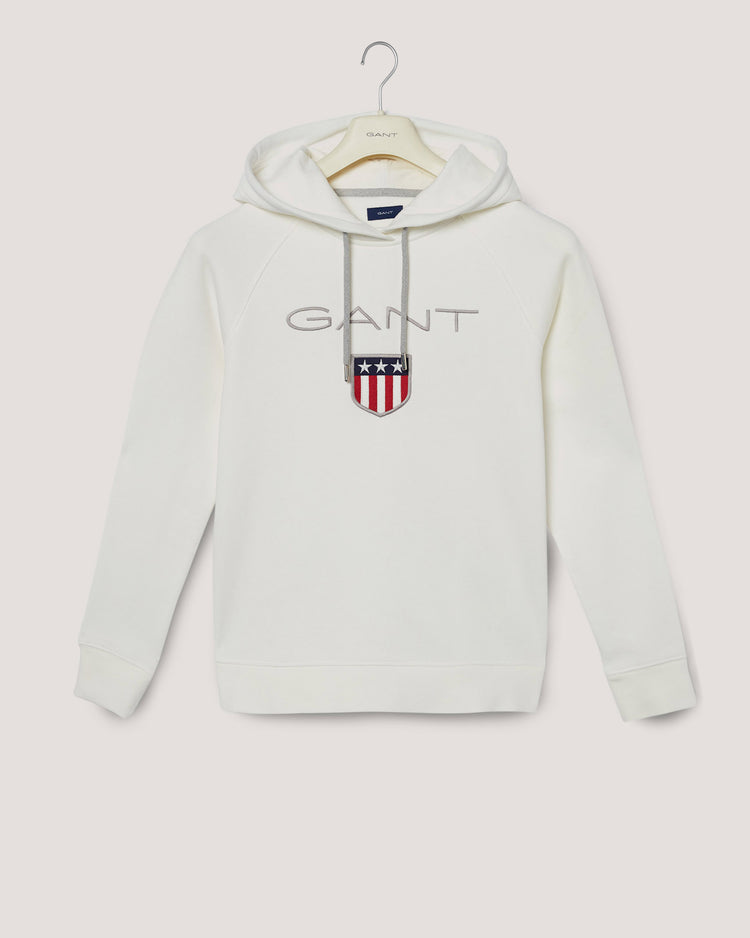 Bluza damska z nadrukiem z kapturem regular fit beżowa