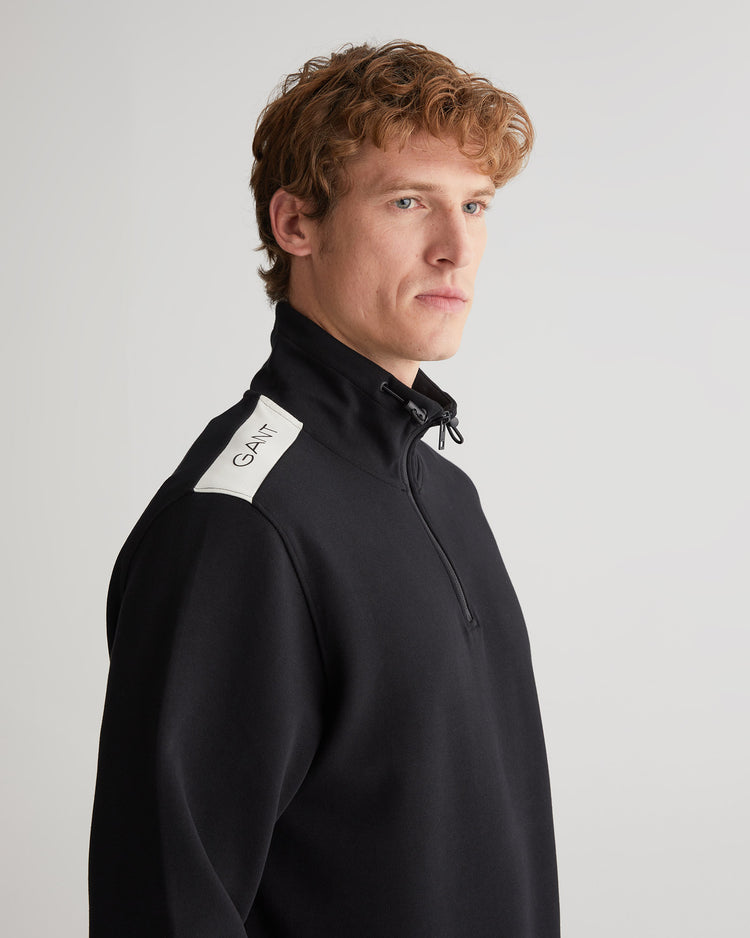 Bluza męska z nadrukiem z zamkiem do połowy regular fit czarna