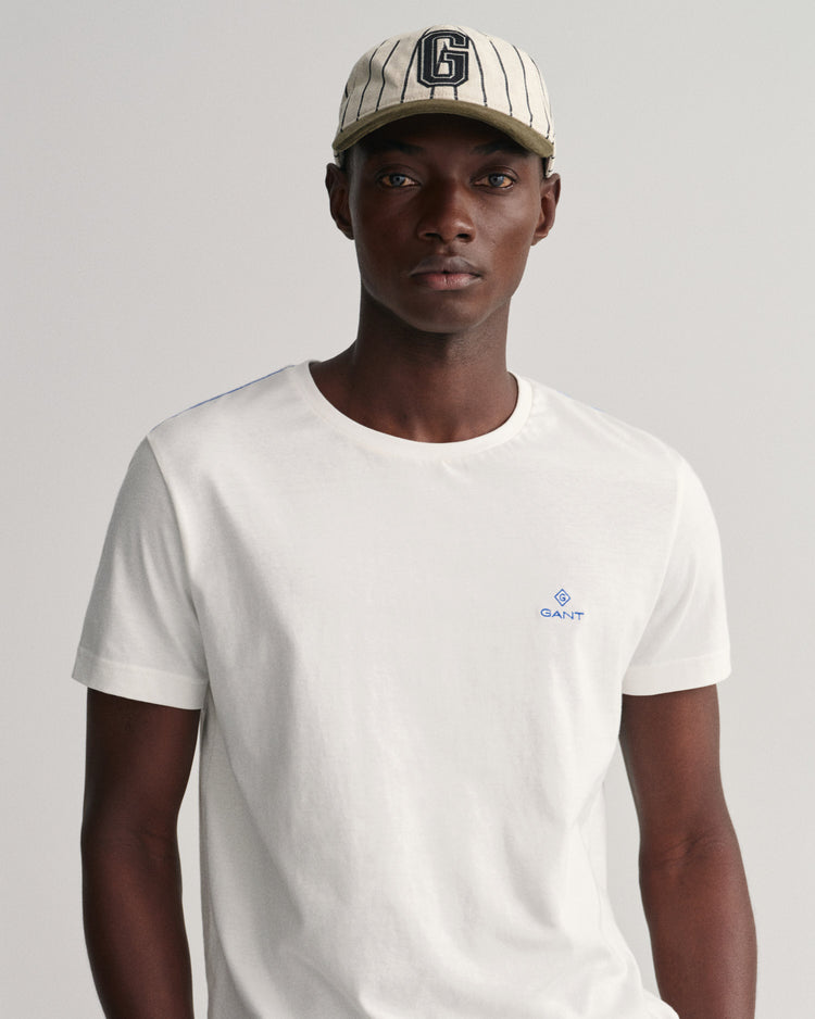 Bawełniany t-shirt męski z okrągłym kołnierzykiem regular fit beżowy