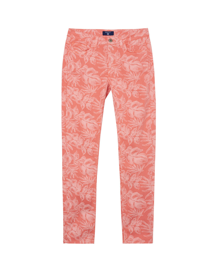 Skrócone jeansy damskie slim w kwieciste wzory