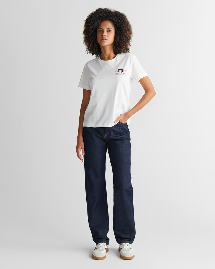 Bawełniany t-shirt damski z nadrukiem okrągły dekolt regular fit