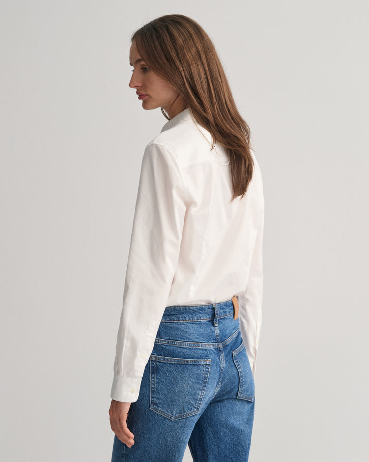 Koszula damska z długim rękawem slim fit biała