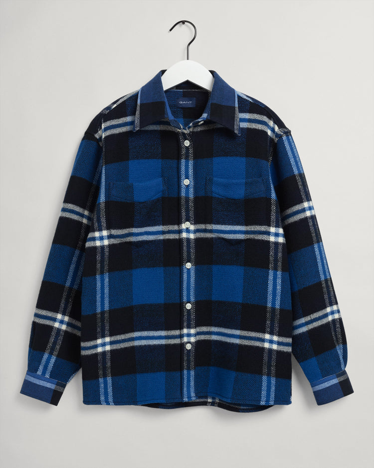 Koszula damska w kratkę z długim rękawem oversize fit niebieska