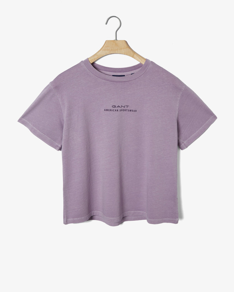 Bawełniana koszulka damska z nadrukiem regular fit fioletowa