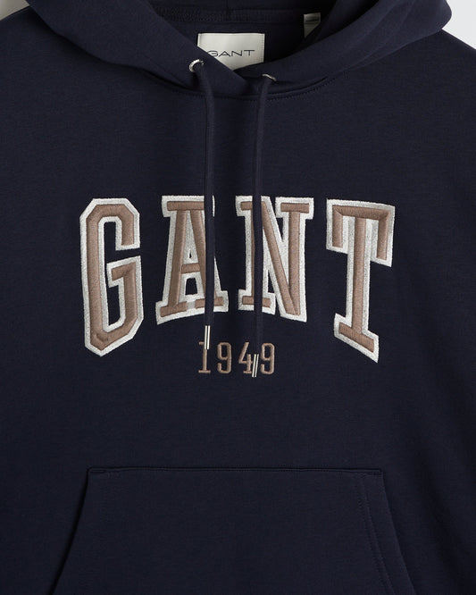 Bluza damska z kapturem z nadrukiem relaxed fit granatowa