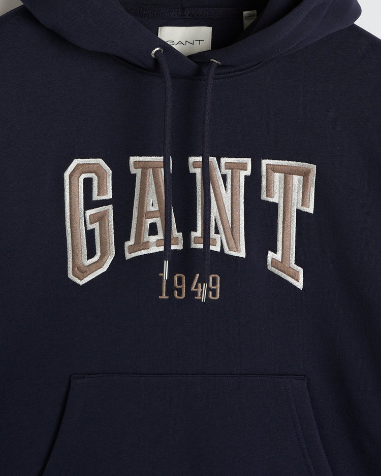 Bluza damska z kapturem z nadrukiem relaxed fit granatowa