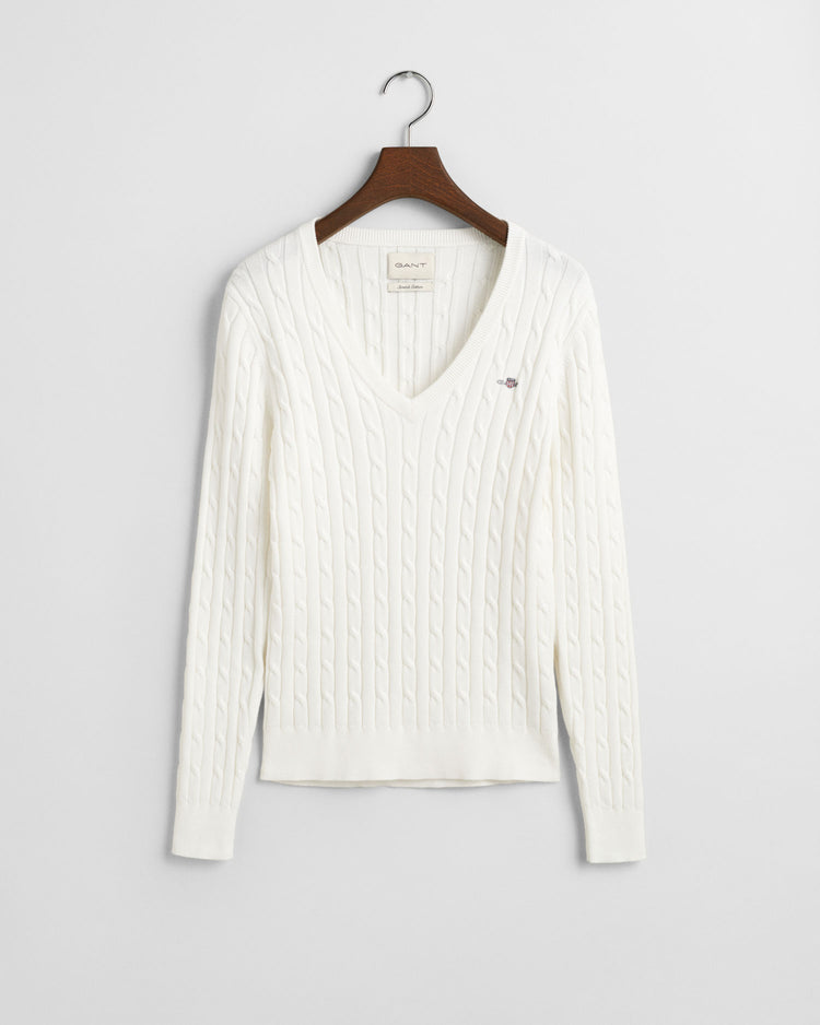 Sweter damski z dekoltem V slim fit biały