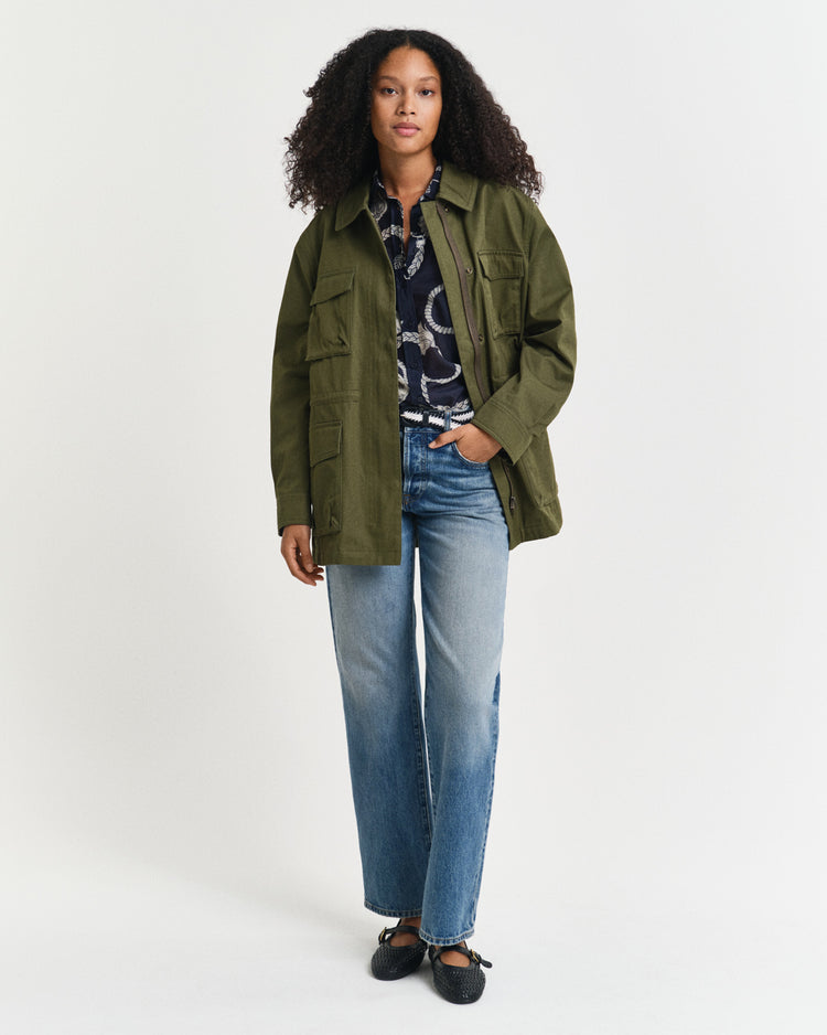 Koszula damska z nadrukiem z długim rękawem regular fit niebieska