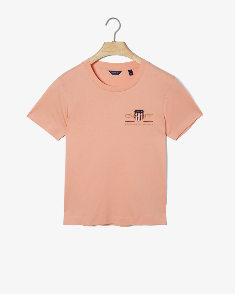 Bawełniana koszulka damska z nadrukiem regular fit pomarańczowa