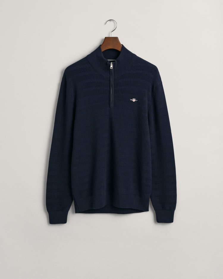 Sweter w paski z fakturowanej bawełny half zip