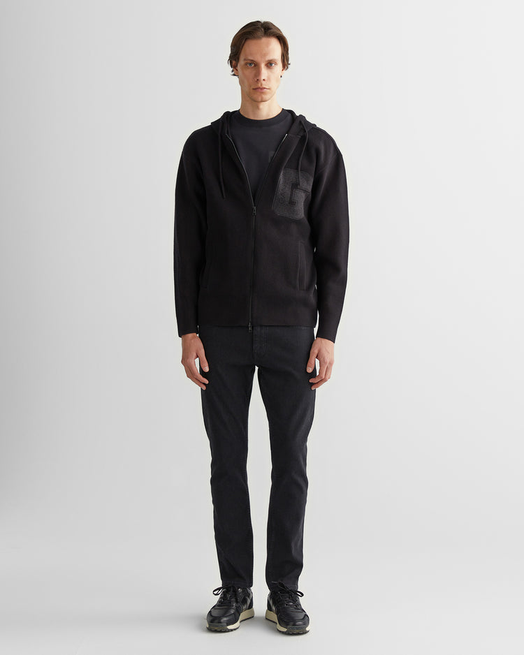 Sweter rozpinany męski z nadrukiem z kapturem regular fit czarny