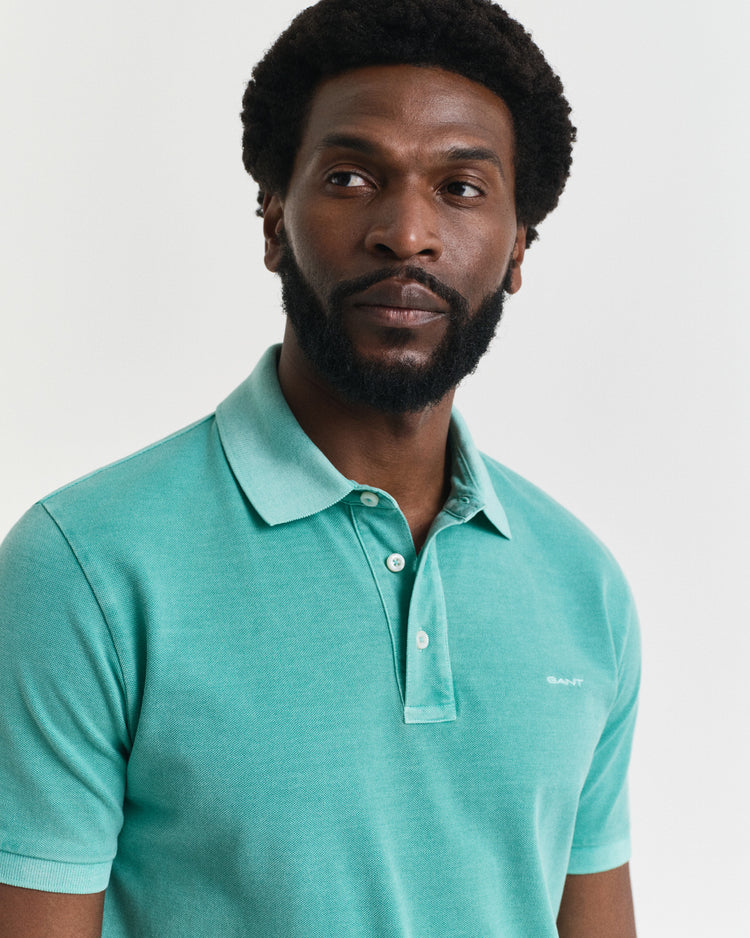 Męska niebieska koszulka polo z bawełnianej piki z efektem wyblaknięcia