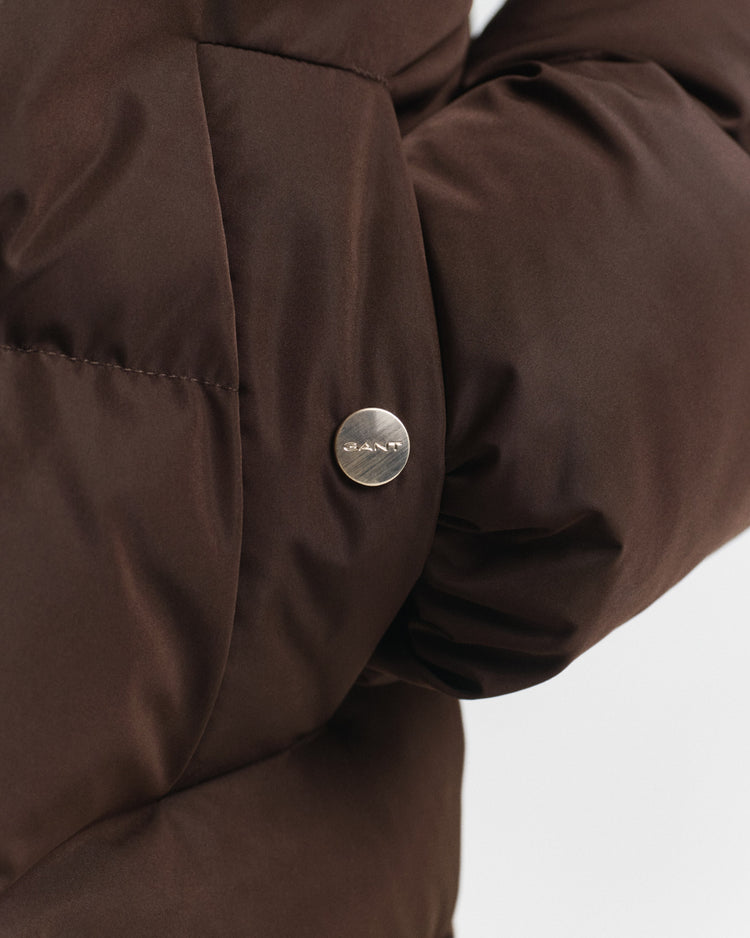 Kurtka damska ze stójką z długim rękawem regular fit brązowa