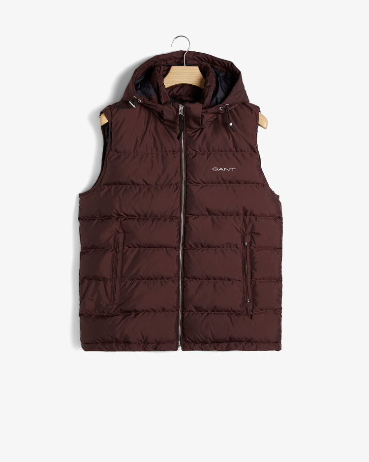 Bezrękawnik męski z kapturem z nadrukiem regular fit bordowy