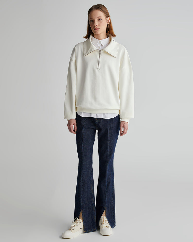 Bawełniana bluza damska z zamkiem do połowy oversize fit