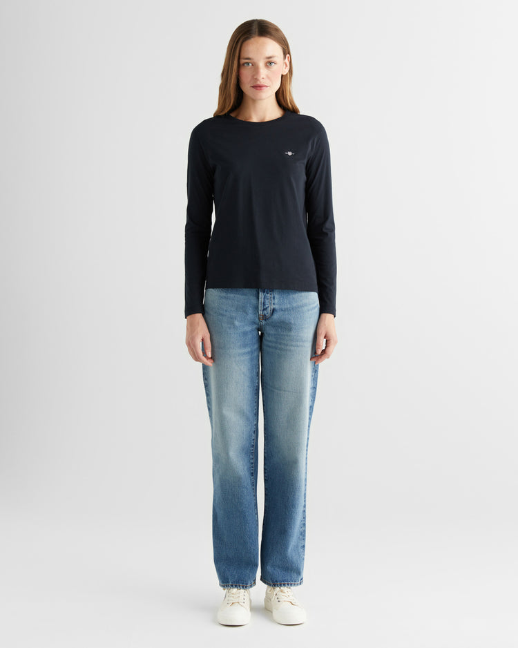 Koszulka damska z długim rękawem z okrągłym dekoltem regular fit