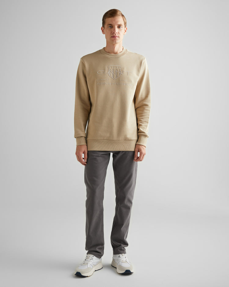 Męska beżowa bluza regular fit z okrągłym dekoltem