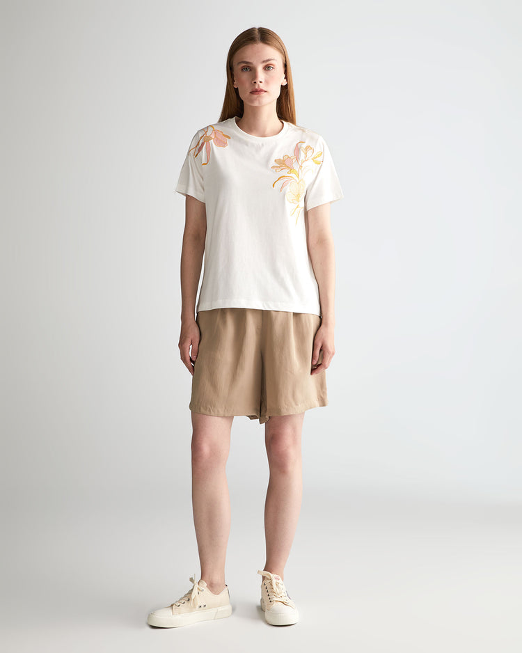 Szorty damskie z nadrukiem regular fit beżowe