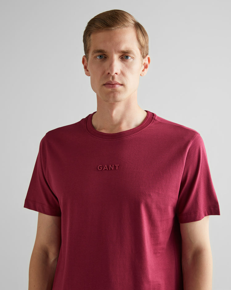 Bawełniany t-shirt męski z okrągłym kołnierzykiem regular fit bordowy