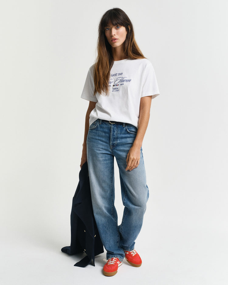 Koszulka damska z nadrukiem i okrągłym kołnierzykiem relaxed fit