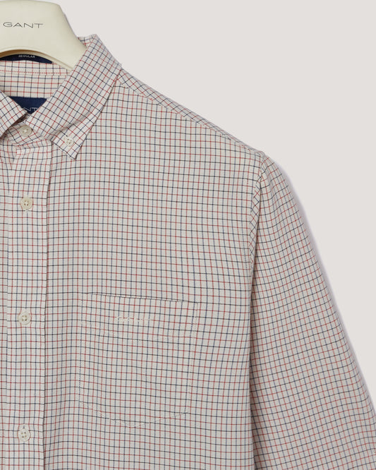 Męska kremowa koszula regular fit w kratę z kołnierzykiem na guziki