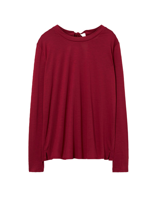 Koszulka damska z okrągłym kołnierzykiem z długim rękawem czerwona