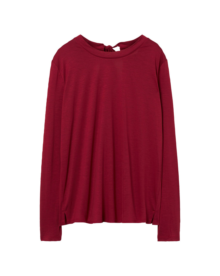 Koszulka damska z okrągłym kołnierzykiem z długim rękawem czerwona