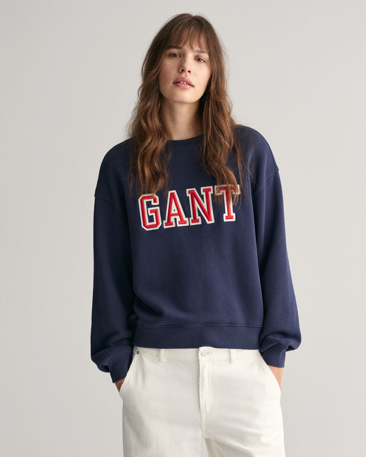 Bawełniana bluza damska z nadrukiem oversize fit granatowa