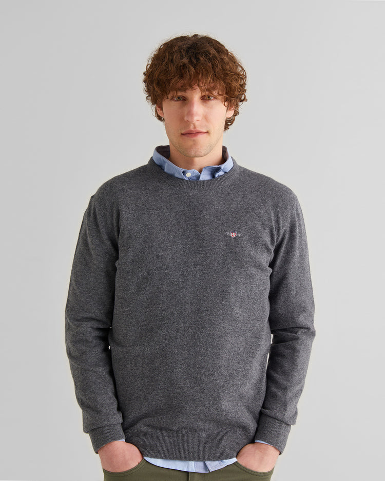 Sweter męski okrągły kołnierzyk regular fit szary